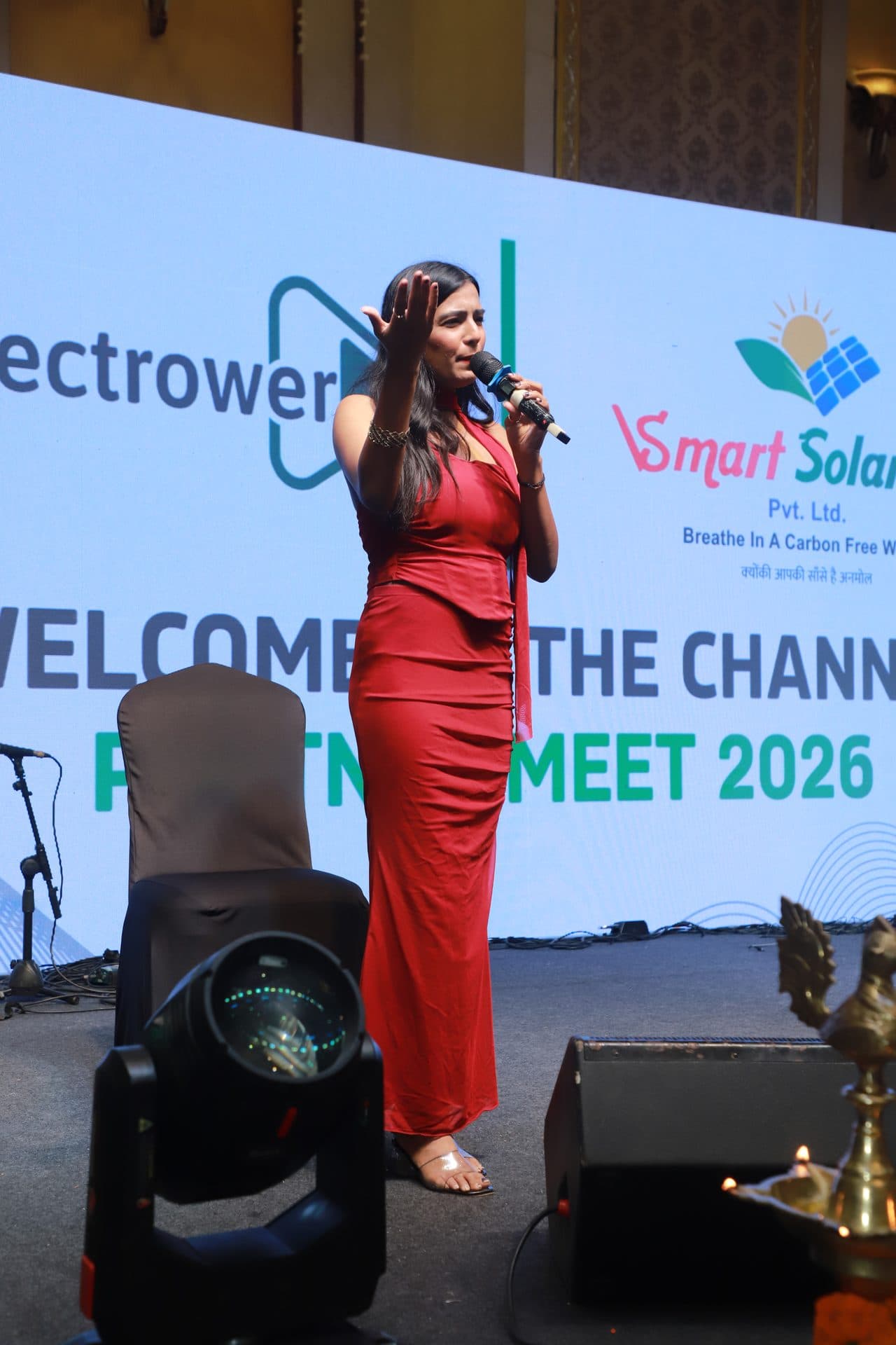 Electrower Channel Partner Meet 2026 host on stage